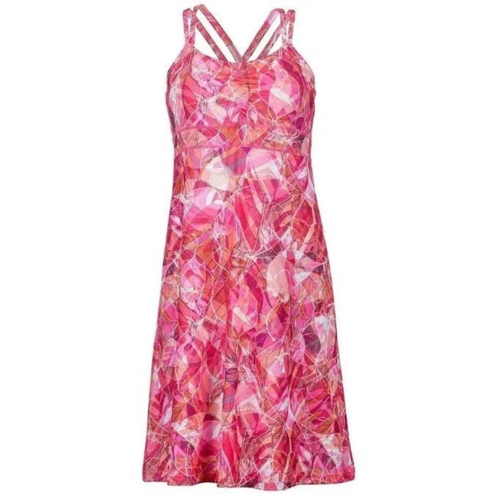 Marmot Women's Pink Geometric Print Cross Back Taryn Athletic Sun Dress Size M